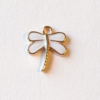 Gold White Enamel Dragonfly Charm