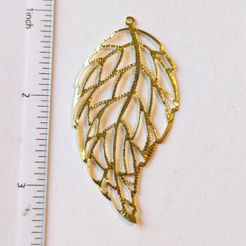 Large Cutout Filigree Leaf Pendant Gold - Image 2