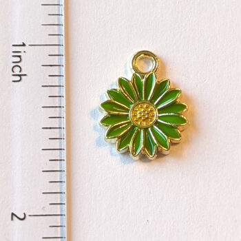 Green Enamel Daisy Flower Charm Gold - Image 2