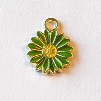 Green Enamel Daisy Flower Charm Gold