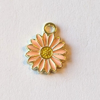 Pink Enamel Daisy Flower Charm Gold