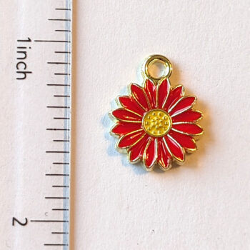 Red Enamel Daisy Flower Charm Gold - Image 2