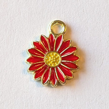 Red Enamel Daisy Flower Charm Gold