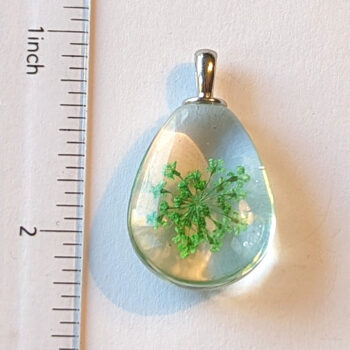 Teardrop Real Dried Green Flowers Glass Pendant Silver - Image 2