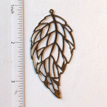 Large Cutout Filigree Leaf Pendant Antique Bronze - Image 2