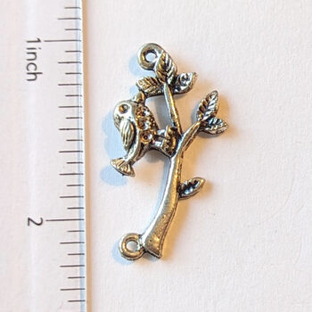 Bird Branch Leaf Pendant / Connector Antique Silver - Image 2