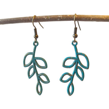 Antique Bronze Patina Hollow Cutout Branch Leaf Earrings