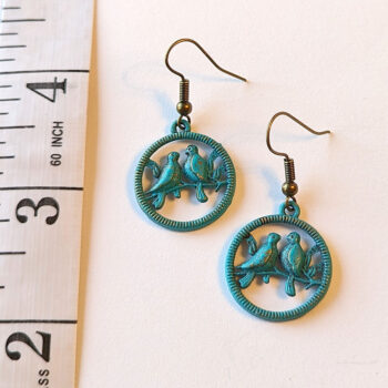 Antique Bronze Patina Sparrow Love Birds Branch Earrings - Image 2