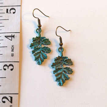 Antique Bronze Patina Leaf Vintage Style Earrings - Image 2