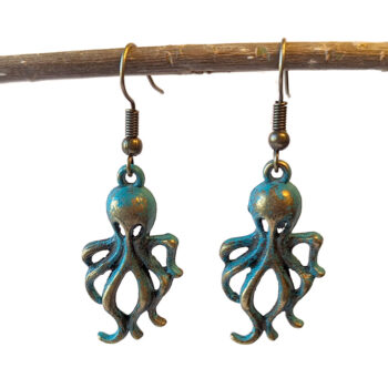 Antique Bronze Patina Octopus Vintage Style Earrings