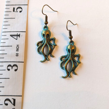 Antique Bronze Patina Octopus Vintage Style Earrings - Image 2