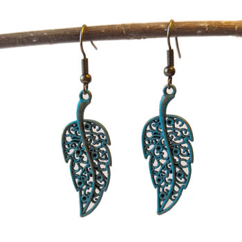 Antique Bronze Patina Hollow Leaf Vintage Style Earrings