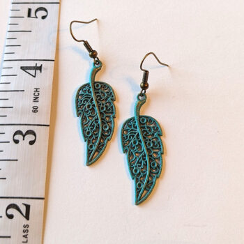 Antique Bronze Patina Hollow Leaf Vintage Style Earrings - Image 2