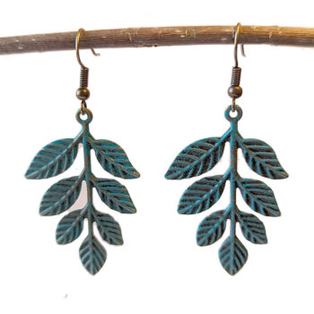 Large Branch with Leaf Leaves Antique Bronze Patina Earrings