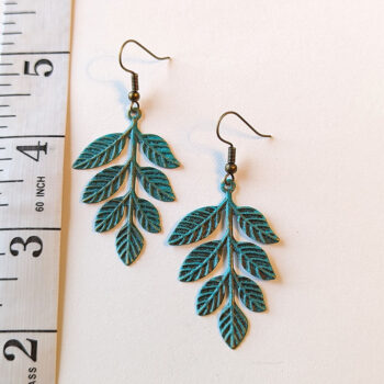 Large Branch with Leaf Leaves Antique Bronze Patina Earrings - Image 2