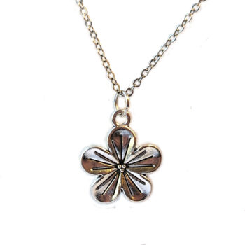 Antique Silver Five Petal Flower Necklace