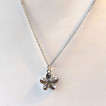 Antique Silver Five Petal Flower Necklace - Image 3