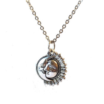 Antique Silver Half Moon Sun Necklace