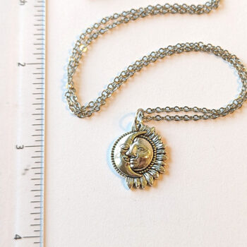 Antique Silver Half Moon Sun Necklace - Image 2