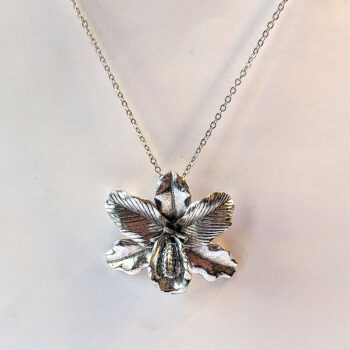 Antique Silver Large Orchid Flower Pendant Necklace - Image 4