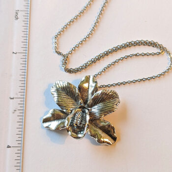 Antique Silver Large Orchid Flower Pendant Necklace - Image 3