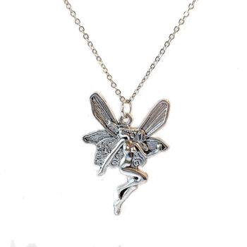 Large Antique Silver Fairy Angel Vintage Style Necklace