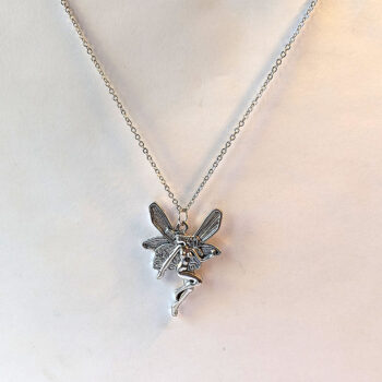 Large Antique Silver Fairy Angel Vintage Style Necklace - Image 4