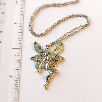 Large Antique Silver Fairy Angel Vintage Style Necklace - Image 3