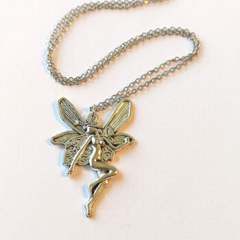 Large Antique Silver Fairy Angel Vintage Style Necklace - Image 2