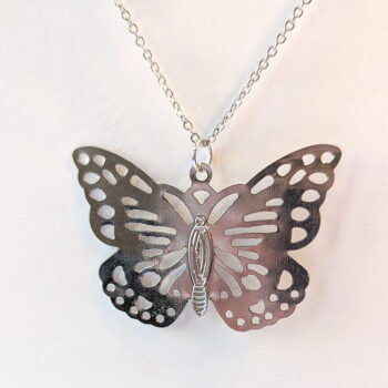 Silver Large Lightweight Filigree Butterfly Necklace