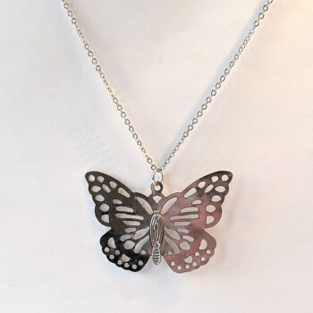 Silver Large Lightweight Filigree Butterfly Necklace - Image 4