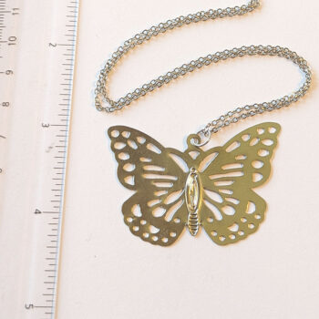 Silver Large Lightweight Filigree Butterfly Necklace - Image 3