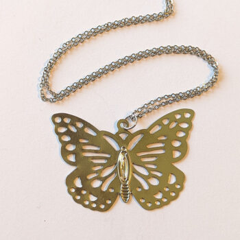 Silver Large Lightweight Filigree Butterfly Necklace - Image 2