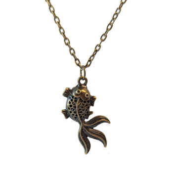 Antique Bronze Hollow Double-Sided Goldfish Fish Necklace