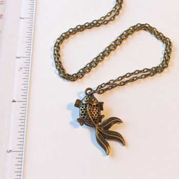 Antique Bronze Hollow Double-Sided Goldfish Fish Necklace - Image 3