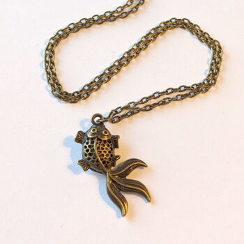 Antique Bronze Hollow Double-Sided Goldfish Fish Necklace - Image 2