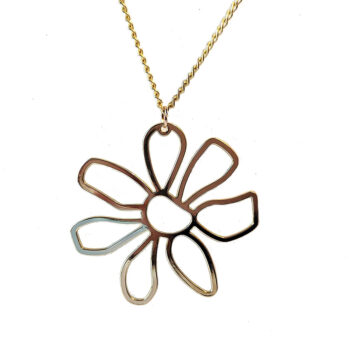 Large Irregular Shape Daisy Flower Gold Pendant Necklace