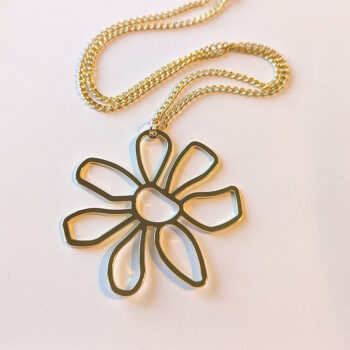 Large Irregular Shape Daisy Flower Gold Pendant Necklace - Image 2