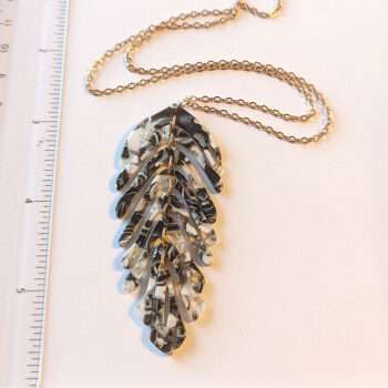 Large Black and White Leaf Pendant Necklace - Image 3