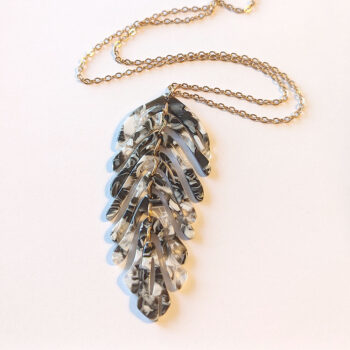 Large Black and White Leaf Pendant Necklace - Image 2