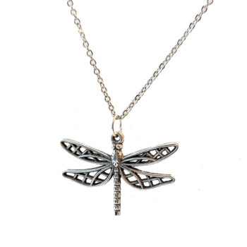 Hollow Antique Silver Cutout Dragonfly Necklace