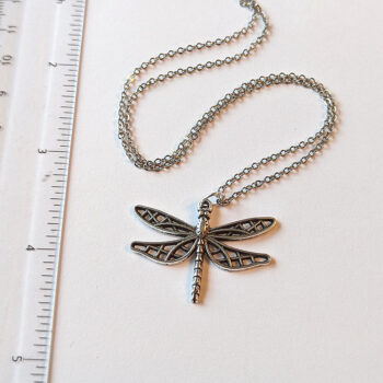 Hollow Antique Silver Cutout Dragonfly Necklace - Image 3