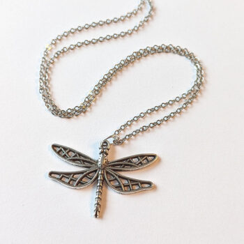 Hollow Antique Silver Cutout Dragonfly Necklace - Image 2