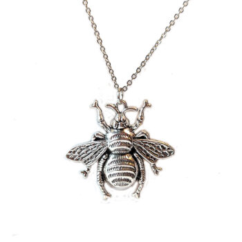 Large Bee Antique Silver Pendant Necklace