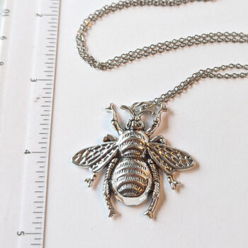 Large Bee Antique Silver Pendant Necklace - Image 2