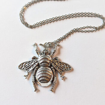 Large Bee Antique Silver Pendant Necklace - Image 5