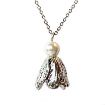 Flower Petal Drop Pendant Antique Silver Necklace With Pearl