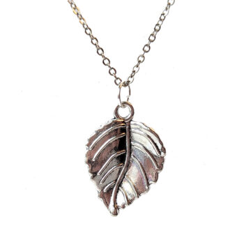 Antique Silver Vein Leaf Pendant Necklace