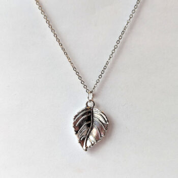 Antique Silver Vein Leaf Pendant Necklace - Image 4