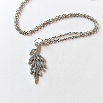 Irregular Hollow Leaf Pendant Antique Silver - Image 2